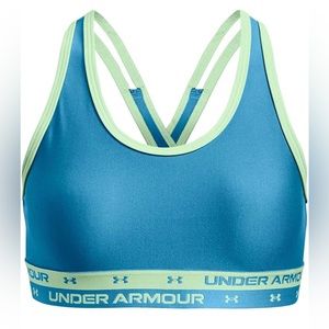 Under Armour Girls' Crossback Solid Bra Radar Blue Aqua Foam Youth Size L